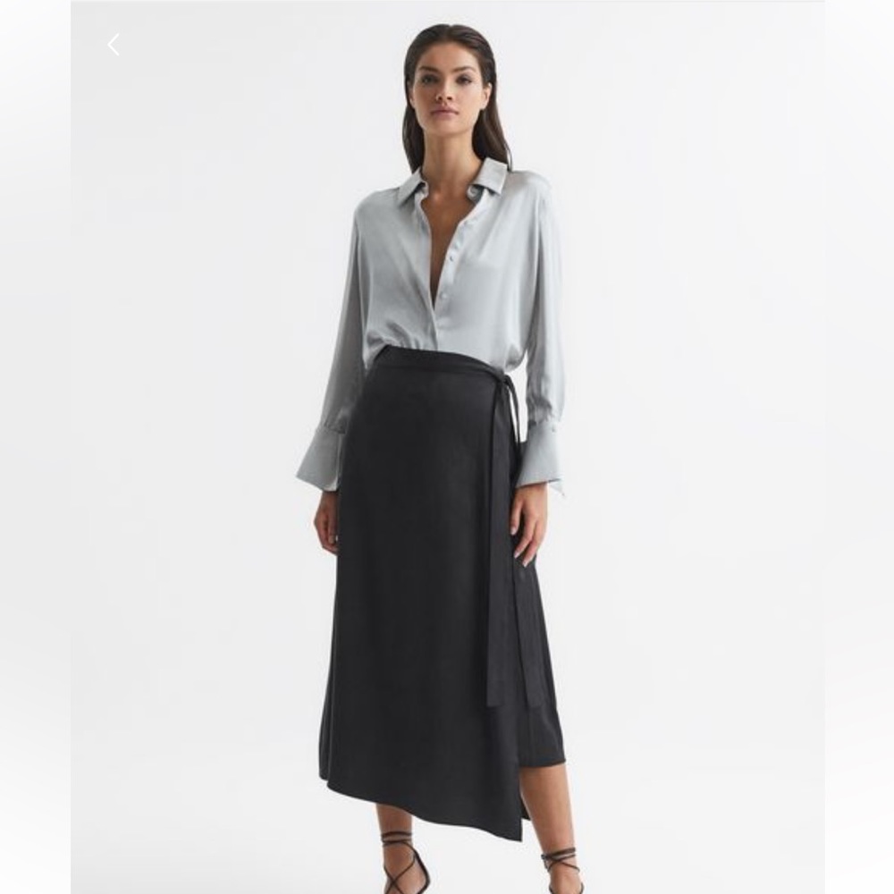 REISS PENELOPE LIGHT BLACK SILK SKIRT